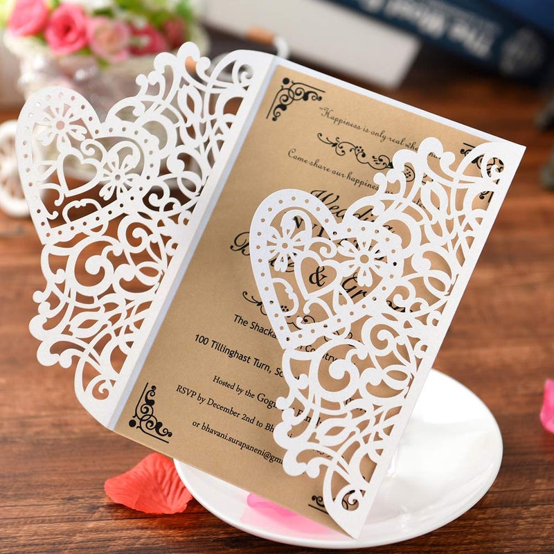 FOMTOR White Laser Cut Wedding Invitations Kits 50 Packs Laser Cut Wedding Invitations with Blank Printable Cards and Envelopes for Birthday Parties - Image 4